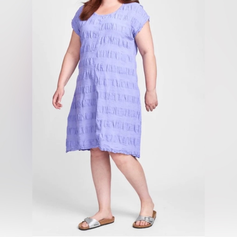 New FLAX Lofty Dress Linen Blend Seersucker Pucker Grape Sz P Fits 4-6